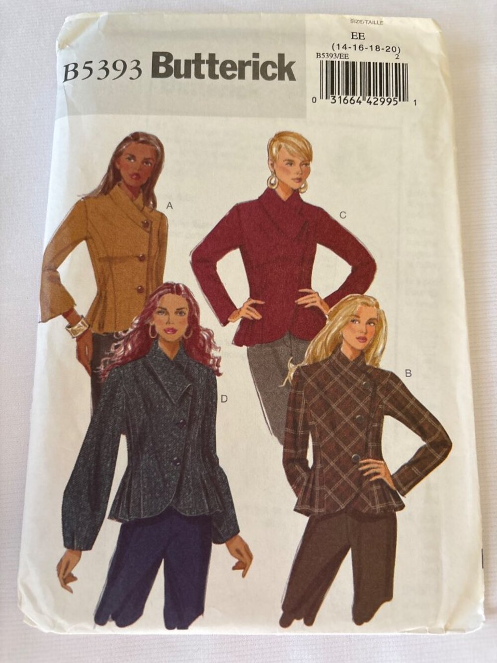 Butterick Misses Jacket Sewing Pattern B5393 Size 14 16 18 20 Uncut